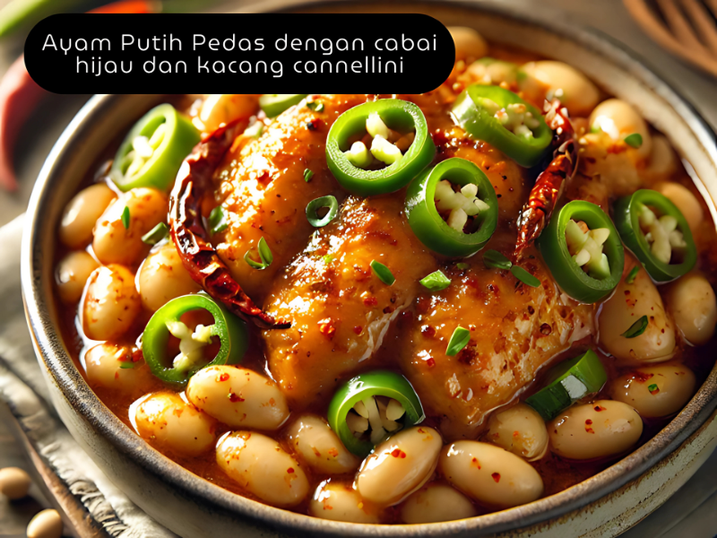 Ayam Putih Pedas dengan cabai hijau dan kacang cannellini